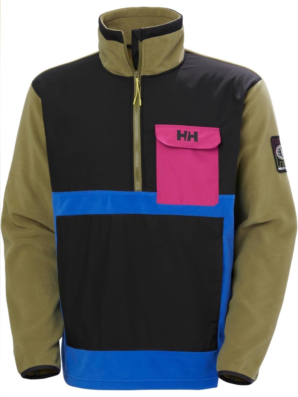 Helly Hansen Olive, Blue & Magenta Colorblock Fleece Pullover Medium